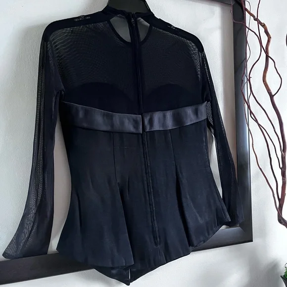 90'S  Classic elegant evening black top sheer with satin look detail blouse - Picture 3 of 10